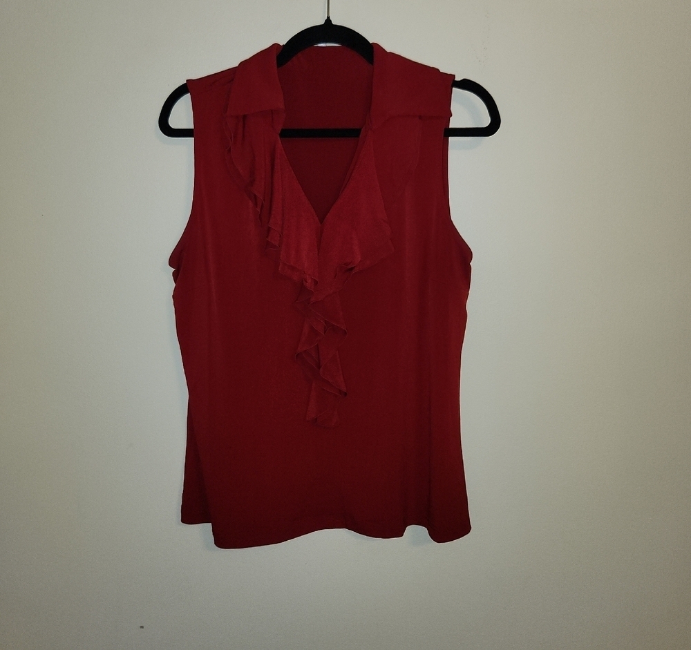 Jones Studio Red Ruffle Blouse